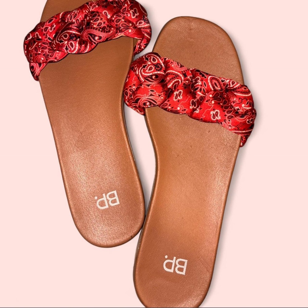 bp Red Paisley Ruched Slide Sandals